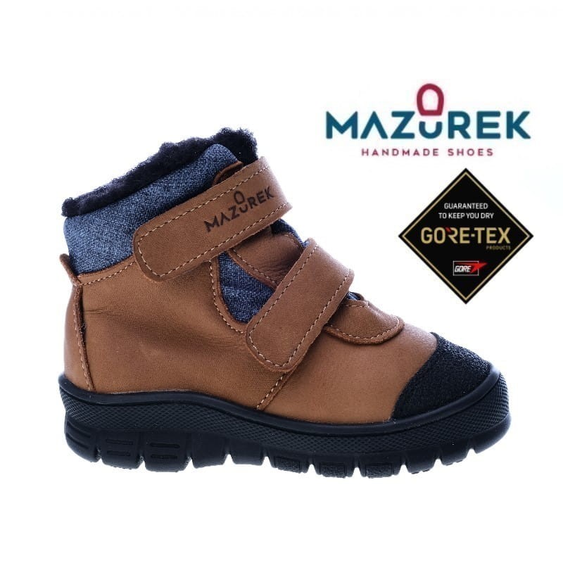 Mazurek śniegowce dziecięce 1351 M pierwsze skórzane zimowe buty dziecięce na rzepy z membraną nieprzemakalną