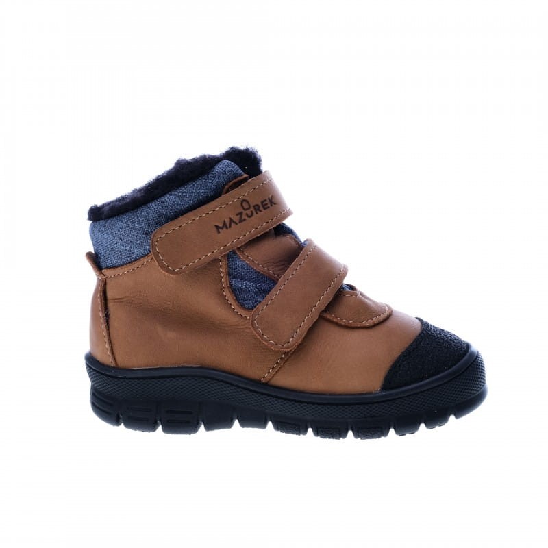 Mazurek śniegowce dziecięce 1351 M pierwsze skórzane zimowe buty dziecięce na rzepy z membraną nieprzemakalną