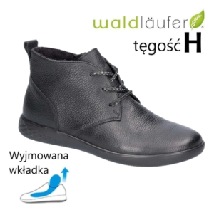 Waldlaufer 947801 botki skórzane damskie czarne sznurowane