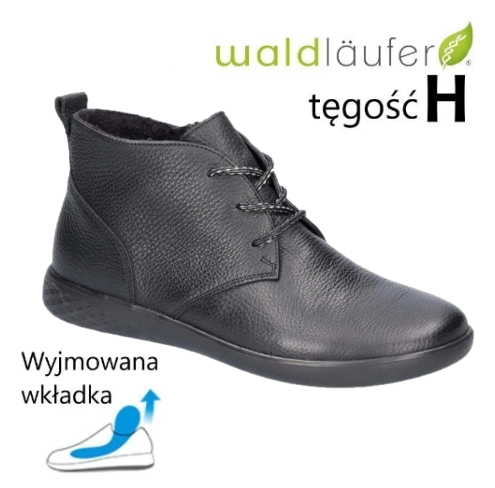 Waldlaufer 947801 botki skórzane damskie czarne sznurowane