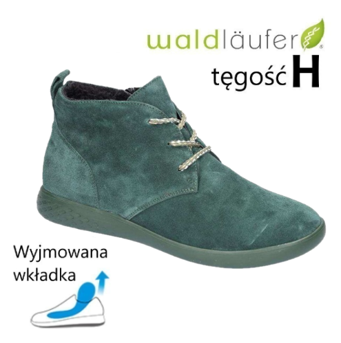 Waldlaufer 947801 botki skórzane damskie zielone sznurowane