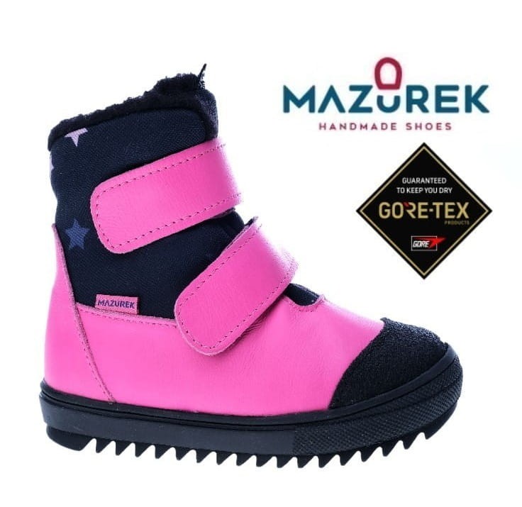 Mazurek 1370 M skórzane buty dziecięce na rzepy dla dziewczynki z membraną nieprzemakalną
