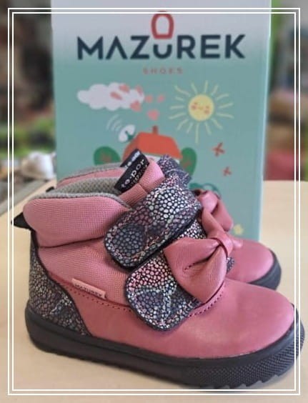 Mazurek 1369 M skórzane buty dziecięce półbuty na rzepy dla dziewczynki z membraną nieprzemakalna kokarda