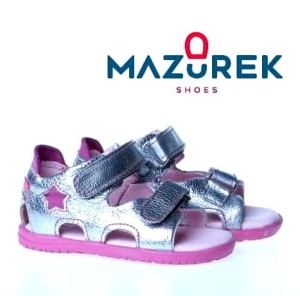 Mazurek 314 skórzane sandały dziecięce na rzepy Mazurek 314 315 skóra 100% SREBRNY