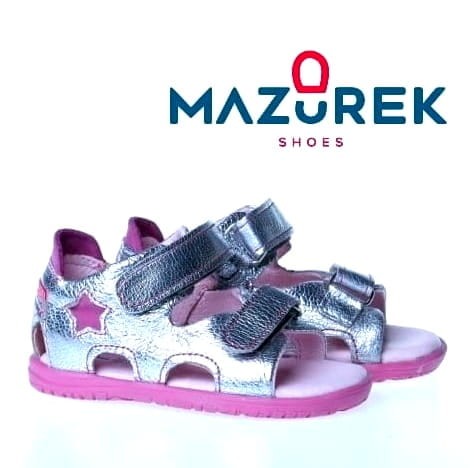 Mazurek 314 skórzane sandały dziecięce na rzepy Mazurek 314 315 skóra 100% SREBRNY