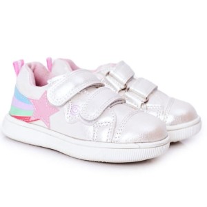 Buty dziecięce dla dziewczynki półbuty na rzepy 3904 perłowe