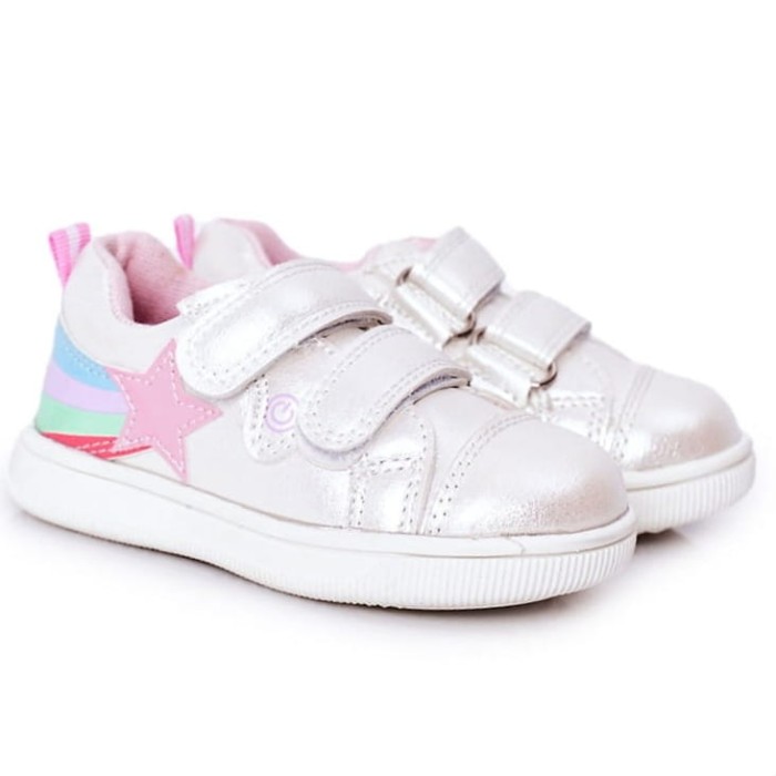 Buty dziecięce dla dziewczynki półbuty na rzepy 3904 perłowe